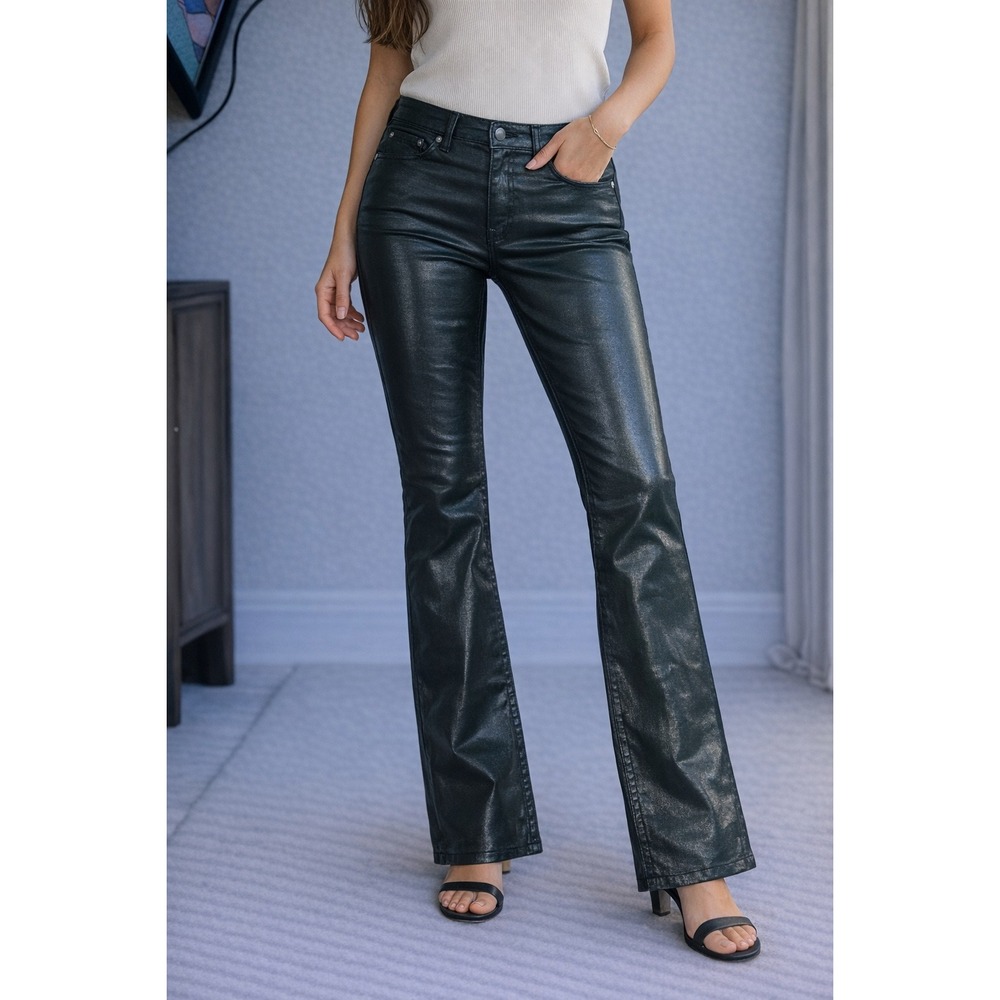 Rag & Bone Casey High Rise Ankle Flare Jeans Coated Pine Grove Green Size 25
